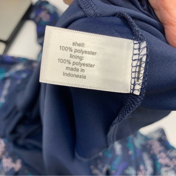 Lane Bryant Dress18 Career Blue Midi Floral 3/4 Sheer Sleeve Cinch Waist Office - Picture 10 of 11